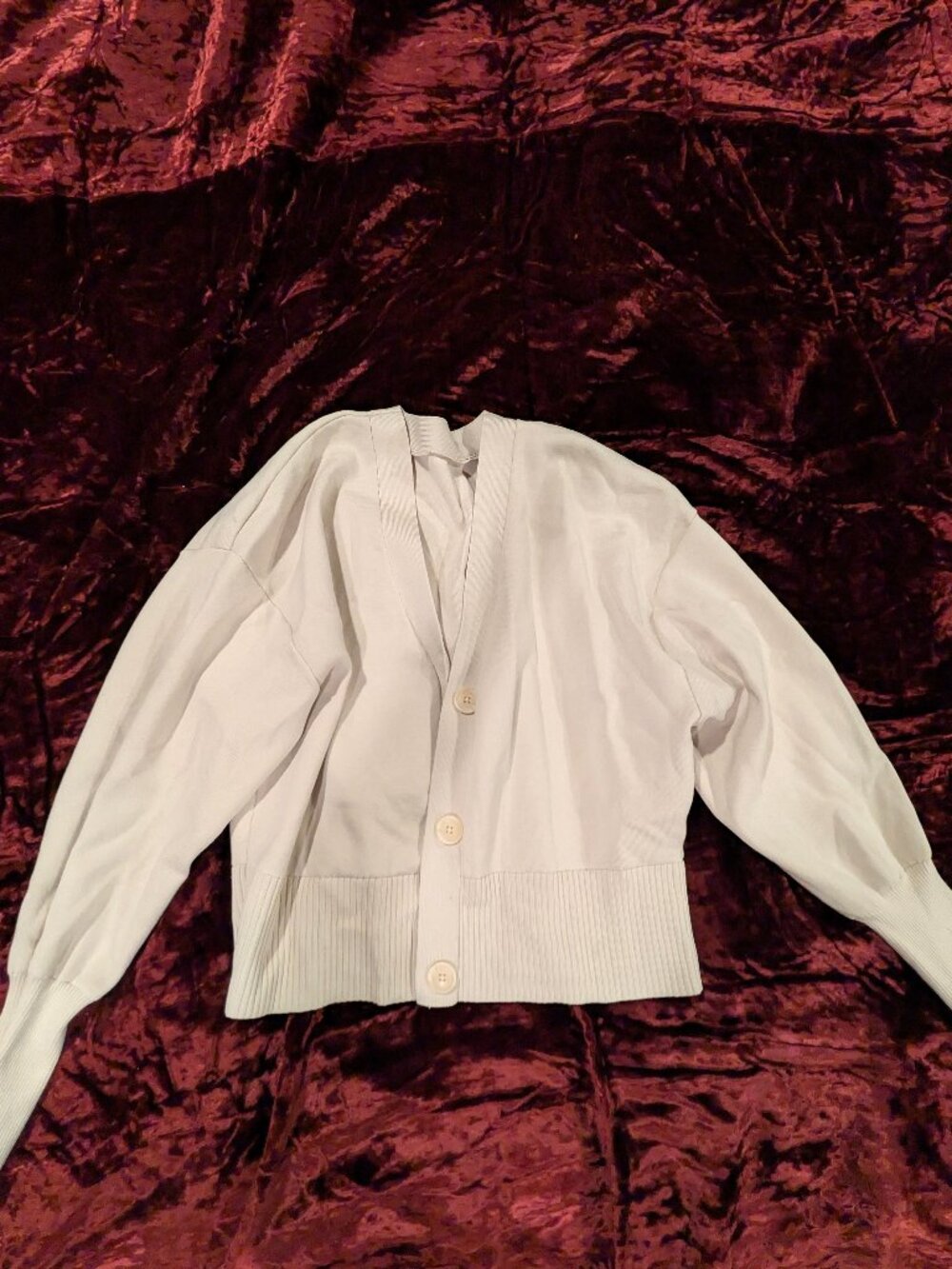 White Button Front Cardigan Long Cuff Balloon Sleeve Vintage Style